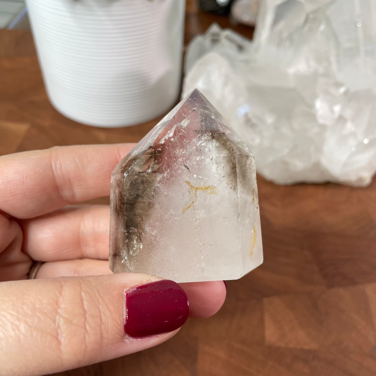 Clear Quartz Tower with Smoky Inclusions #96